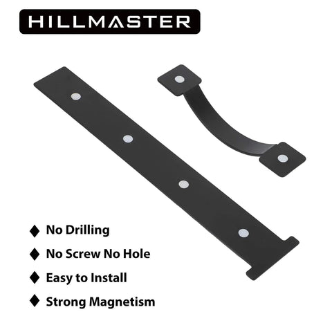 Six Piece Garage Door Magnetic Decorative Hardware Kit Featuring Four Rectangle Hinge Magnets And Two Handles In Black
