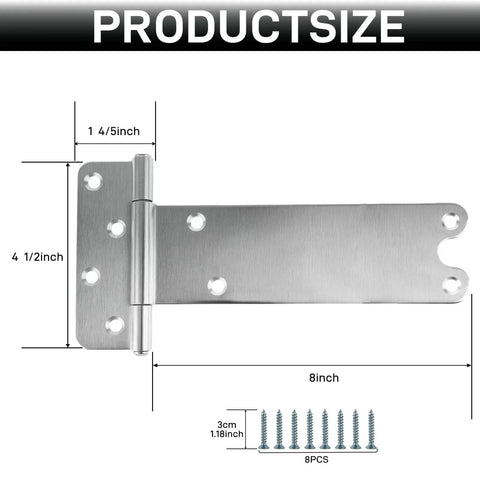 Diagram of 8 Inch Heavy Duty Door Hinges 300 Lbs Capacity 4 Pack With Screws Included, showing dimensions and steel construction.