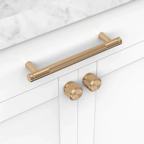 Champagne Bronze Knurled Kitchen Cabinet Pull Handles Set Of 10 For Cupboards And Drawers, Bathroom And Dresser Hardware, 5 Inch Center To Center Spacing