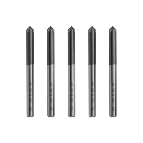 Five Beefy Solid Carbide Chamfer End Mills For Steel With AlTiN Coating One Eighth Inch Shank One Eighth Inch Cutting Diameter