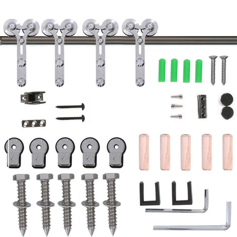 16ft Barn Door Hardware Sliding Track Kit Stainless Steel Heavy Duty For Double Wood Doors With Y Shape Hangers