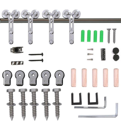 7 Foot Barn Door Hardware Sliding Track Kit In Stainless Steel Heavy Duty For Double Wood Doors With Y Shape Hangers