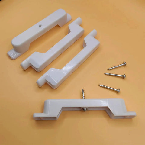 False Front Connector And Cabinet Clips Set For Four And A Half Inch Opening Drawers with screws on orange background