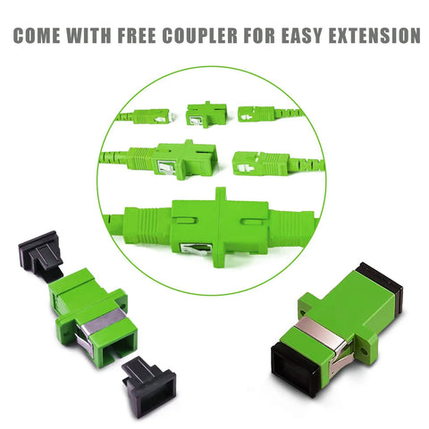 Green SC/APC to SC/APC armored simplex fiber optic patch cable OS1/OS2 2m length