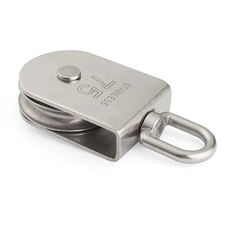 M75 Lifting Single Swivel Pulley Block For Heavy Duty Hoisting Stainless Steel Construction 1322 Lb Load Capacity 75mm Sheave