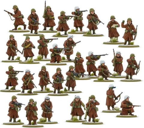Unpainted soldier miniatures from Bolt Action Battle of the Bulge Starter Set For Adults A Complete Tabletop World War II Strategy Wargaming Kit