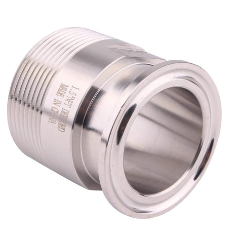Stainless steel 1.5-inch tri-clamp to MNPT sanitary pipe adapter ferrule