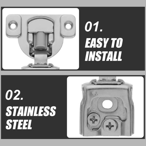 1 Inch Self Closing Cabinet Hinges For Full Overlay Concealed Soft Close Damping With Silent Hydraulic Mechanism, stainless steel