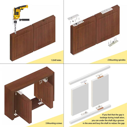 Installation steps for 360 Degree Hidden Door Pivot Hinge For Cabinets And Cupboards, 2.9 Inch Stainless Steel Black, 2 Pack.
