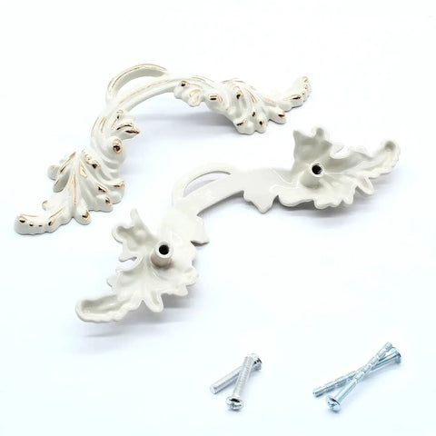 Six Piece Vintage Cabinet Handles Set For European Style Shabby Chic Furniture Drawer Pulls White And Gold Edge Zinc Alloy