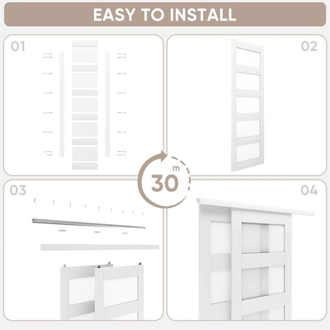 White Sliding Closet Door 48 By 80 Inches With Frosted Glass Double 25 Inch Panels 5 Lite Bypass Door With Hardware Kit