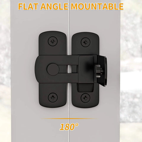 2 Pack 90 Degree Flip Barn Door Lock Set For Privacy And Real Deal Security installed on door, black sliding gate latch