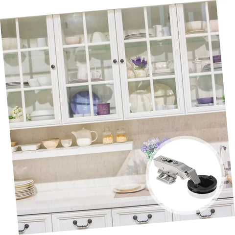 Four Pack Soft Close Glass Door Cabinet Hinges With Damping For Frameless Cabinets Smooth Silent Closing For Kitchen And Bathroom Durable Cold Rolled Steel Easy Install Hardware For Residential And Commercial Use installed on kitchen cabinets.