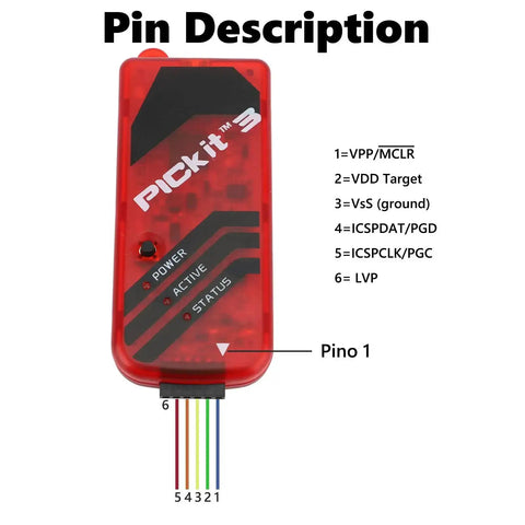 Front view of Pro Grade All In One Maker Friendly ICSP Programmer Kit with pin description and labeled connections for microcontrollers.