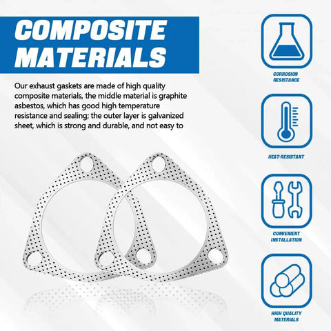 Two HEVLE 3.5-inch exhaust flange gaskets, perforated metal, high-temperature, 2-piece car exhaust gasket set