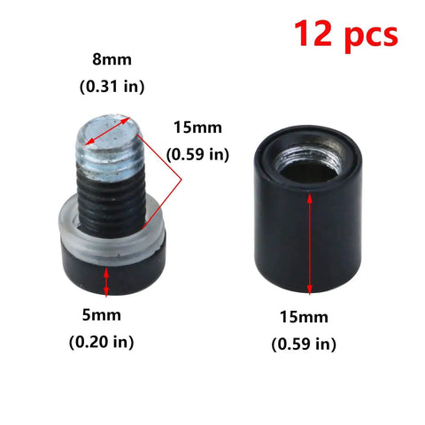 Stainless Steel Glass Standoff 1/2 Inch Diameter 3/4 Inch Matte Black Wall Mount components with size dimensions shown