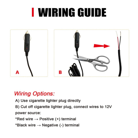 Peastorm Valvetronic exhaust cutout valve controller kit wiring guide: cigarette lighter plug and red/black leads