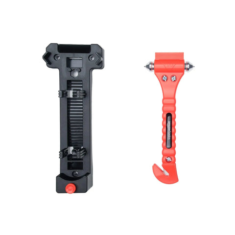 Emergency Car Escape Tool With Window Hammer And Seat Belt Cutter Two Pack Bright Orange Handle for quick vehicle rescue, side view.