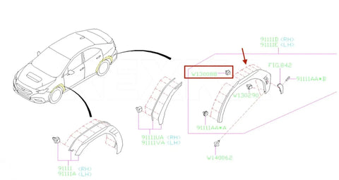 Diagram of 10 Piece Fender Rocker Garnish Pillar Trim Clip Set With Sealer For Subaru Vehicles Including Forester Impreza Legacy Outback WRX Tribeca And Ascent 909130088 909130109 Replacement Molding Clip Retainers