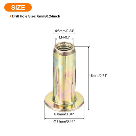 Size details of M4 rivet nut from Multi Grip M4 Rivet Nuts Kit With Flat Head Carbon Steel Pre Bulbed Shank Threaded Insert Nuts Zinc Plated Finish 26 Pcs Uxcell Ideal For Automotive Machinery And DIY Projects Pro Grade Tough Durable