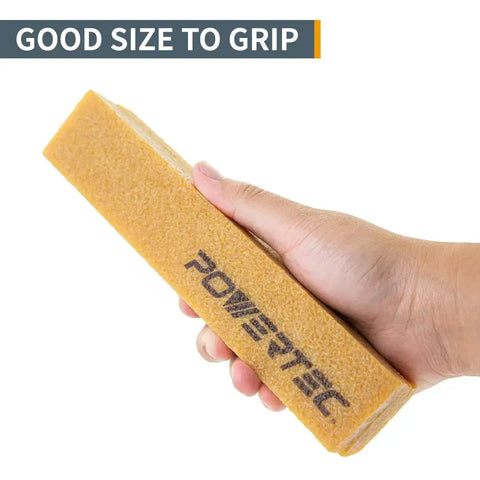 Hand holding Two Pack Eight And A Half Inch Abrasive Cleaning Stick For Sanding Belts And Discs Natural Rubber Eraser