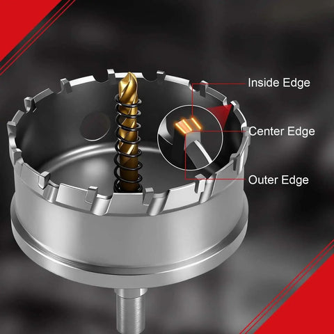 4 Inch Tungsten Carbide Tipped Hole Saw Set With Spring Loaded Pilot Bits 100mm showing detailed inner and outer edges