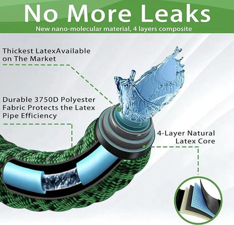 J&B XpandaHose expandable garden hose, 75 ft, 4-layer latex core, 3750D fabric, brass 3/4" connectors, 10-pattern nozzle