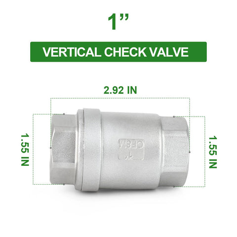 TAISHER 1-inch female vertical check valve, side view, stainless steel, backflow prevention