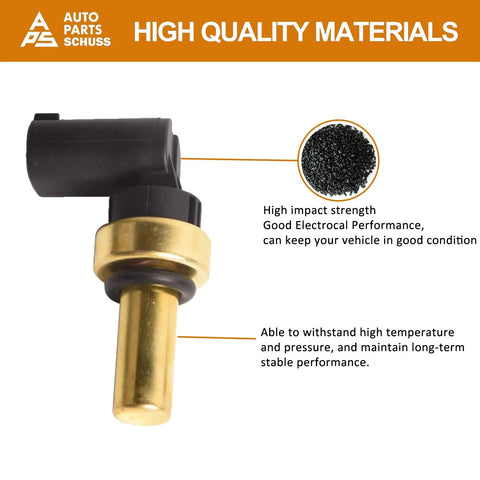 Engine coolant temperature sensor front view with black connector and brass probe.