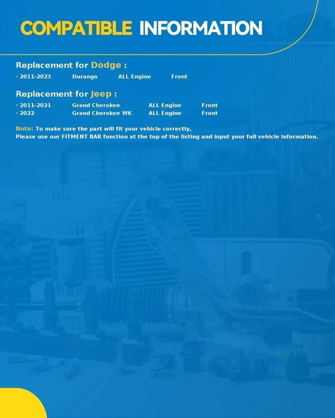 Specifications for Front Wheel Bearing Hub Assembly Compatible With 2011 2021 Jeep Grand Cherokee, 2011 2023 Dodge Durango
