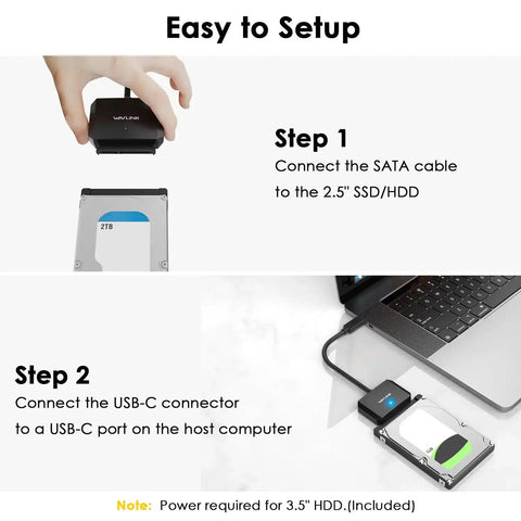 Setup process for USB C To SATA External Drive Cable With UASP Fast 5Gbps For 2.5 And 3.5 Inch SSD HDD Supports SATA I II III Up To 20TB Power Adapter Included