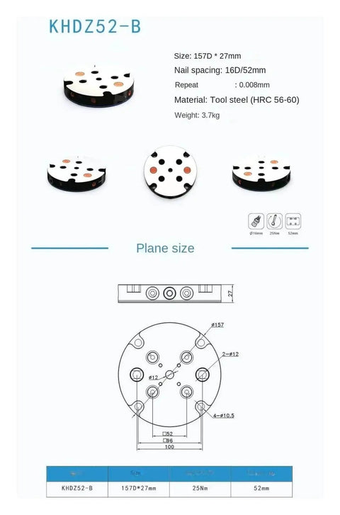 Self Centering Vise With Quick Point 52 for Milling Machines dimensions and specifications in tool steel material