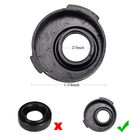 Dimensions of camshaft VCT solenoid replacement seal with correct and incorrect options
