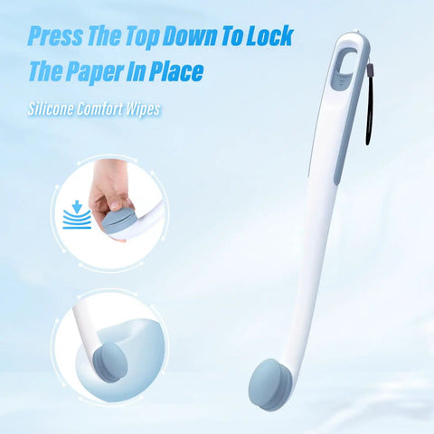 Butt Wiper Tool With Replaceable Head And 16.5 Inch Handle Locking Mushroom Head Toilet Aid Easy grip design, side view