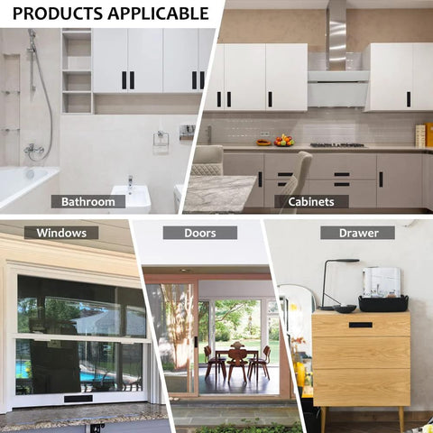 Rectangular Recessed Door Pull Handle Set With Flat Back For Sliding Doors, Cabinets, And Closets, In Black, 2 Pack, applicable to bathroom, cabinets, windows, doors, and drawers