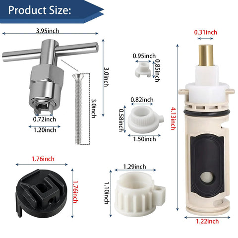 PLISPARK 1222 Moen cartridge kit with removal tool and handle adapter; white plastic fittings and metal cartridge.