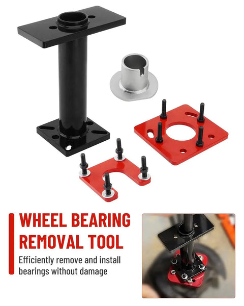 Wheel Bearing Removal Tool for Toyota trucks includes axle puller, ABS tone ring adapter plates, and press installer set.