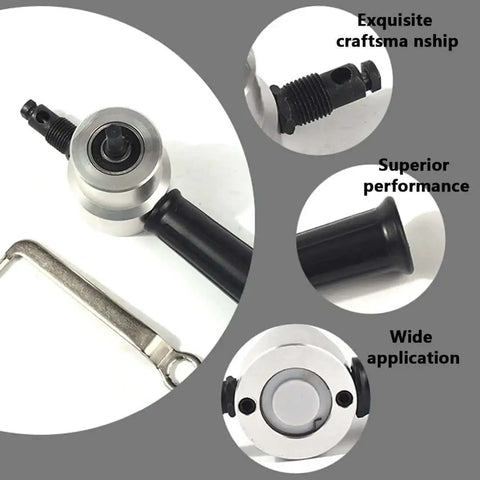 Double Head Nibbler Sheet Metal Cutter Tool with handle and components, stainless steel, for drills and saw attachments.