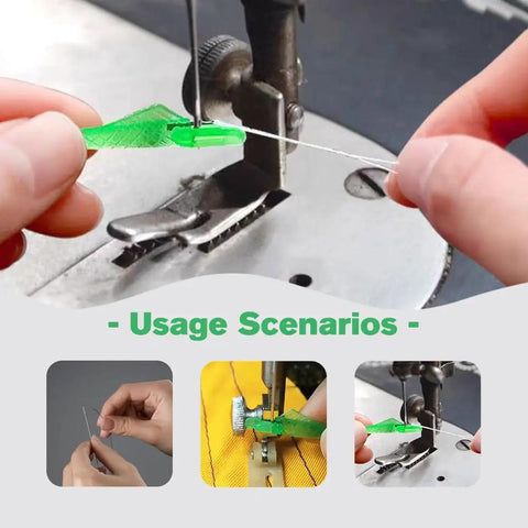 Fish Mouth Sewing Machine Needle Threader 2024 Upgrade Self Threading Tool in use for easy needle insertion.