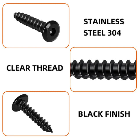 Beefy M4 X 10mm Flat Head Socket Cap Self Tapping Screws In 304 Stainless Steel With Black Finish, close-up of thread and hex drive