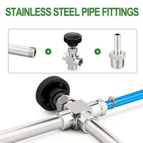 TAISHER 304 stainless steel 3-way tee needle valve, 1/8 in NPT female, for water, gas or oil