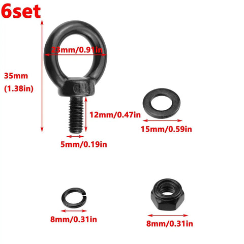 Stainless Steel M5 Shoulder Eyebolts Set With Nuts, Lock Washers And Flat Washers For Heavy Duty Lifting, 6 Pack, 304 Grade, 1.38 Inch Overall Length