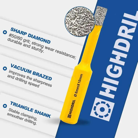 Dry Diamond Core Drill Bit Set, 6mm 1/4 Inch Vacuum Brazed Diamond Core Bits With Triangle Shank, product detail view with features.