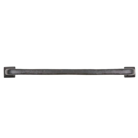 Front view of Nine Inch Center To Center Modern Texture Cabinet Handle Pull In Solid Cast Iron With Rust Resistant Black Powder Coat Finish.