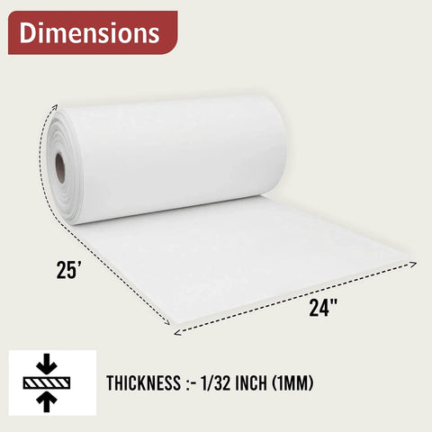 Ceramic fiber paper roll, 1/32 in thick, 24 in x 25 ft, white high-temp gasket paper for stoves and kilns, non asbestos