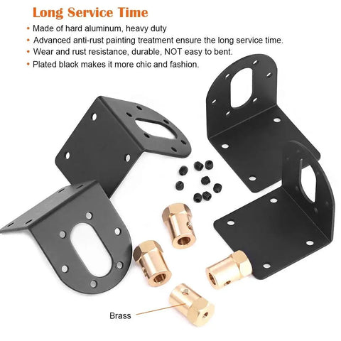 4 Pack 37mm DC Gear Motor Mounting Brackets And 4 Hex Couplings Kit For Small Stepper Motors, Rust-Resistant Black Gearbox Mounting Brackets