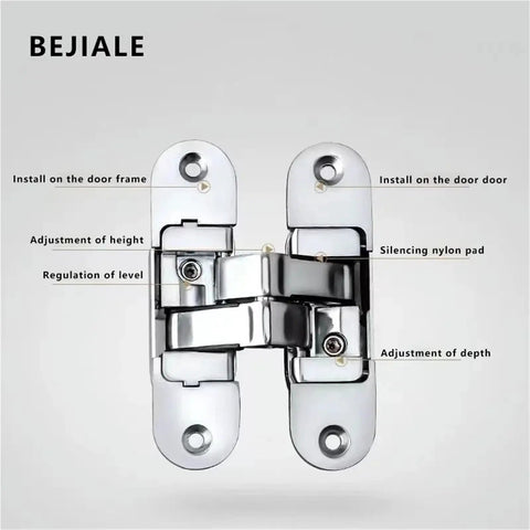 Hidden Cross Hinge Invisible Door System With Three Dimensional Adjustable 180 Degree Flat Folding Wooden Hinge front view