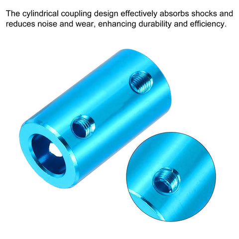 MECCANIXITY rigid screw coupling for 4–8 mm shafts; blue aluminum alloy cylindrical joint, 25x14 mm with two threaded holes.