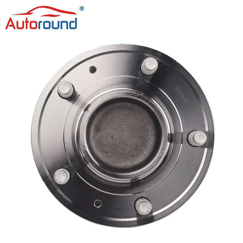 Rear Wheel Bearing And Hub Assembly For 2018 To 2021 Chevy Equinox And GMC Terrain FWD 5 Lug With ABS Direct Fit Replacement Bolt Right Up Premium Aftermarket Hub Unit For Quiet Smooth Ride front view