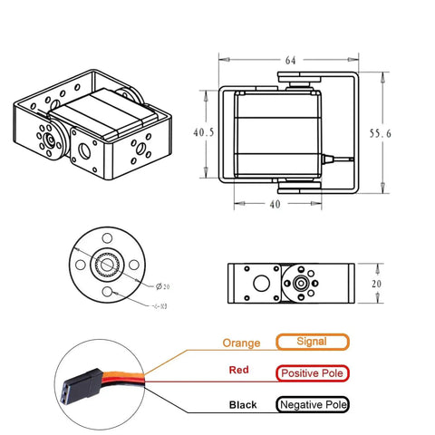Two Pack 25Kg Digital RC Servo RDS3225 Waterproof High Torque Full Metal Gear Dual Shaft Servos diagram and wiring